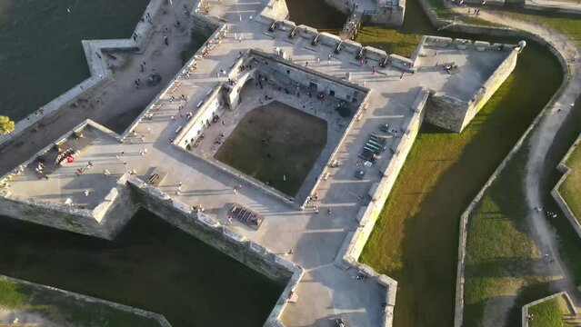 Scenic drone B-roll aerial overview of Castillo de San Marcos National Monument ,  St. Augustine, FL, USA