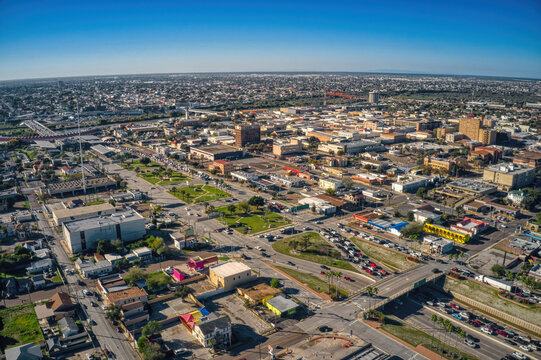 Aerial View of the Popular Border Crossing of Laredo, Texas and Nuevo Laredo, Tamaulipas