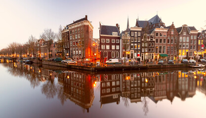 Panorama of Amsterdam canal Herengracht with typical dutch houses, Holland, Netherlands.