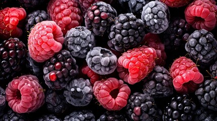 Top view fresh raspberry on the table AI Generative - obrazy, fototapety, plakaty