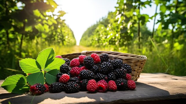 Fresh black berry on the field AI Generative