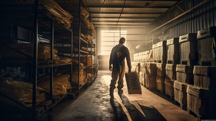 工場や倉庫で荷物の積み下ろしの重労働をする男性
 - obrazy, fototapety, plakaty