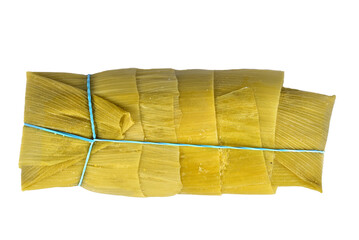 pamonha, corn mush, traditional corn cake culinary brazilian food, top view on white background