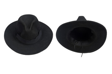 natural black felt hat wide brimmed hat isolated on white background head protection and style