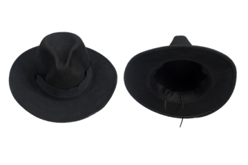 natural black felt hat wide brimmed hat isolated on white background head protection and style