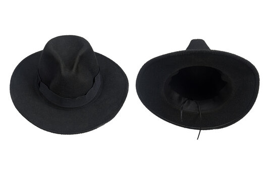 Natural Black Felt Hat Wide Brimmed Hat Isolated On White Background Head Protection And Style