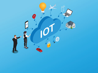 Internet of things IoT smart connection and control device in network of industry isometric 3d vector concept