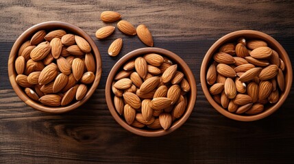 Top view almond nuts on the bowl AI Generative