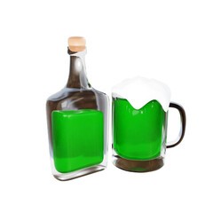 3d render glass of green beer