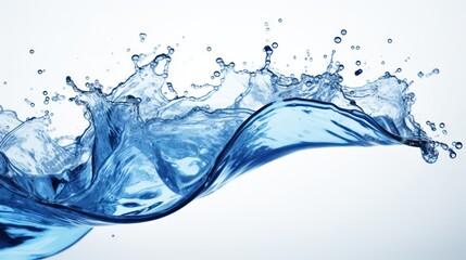 A Close-up of Blue water, spiral, liquid, splash, swirling wave, white isolated background.