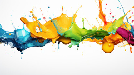 Dynamic dance of colorful paint splashes captured in motion, creating a vivid and energetic abstract art.