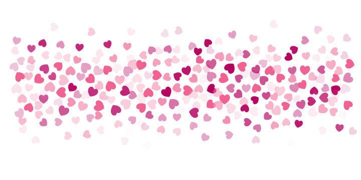 Heart Confetti Background, Love Glitter For Valentine's Day, Red, Pink And Rose Hearts Flying, Frame Or Border For 14 February Isolated On White, Vector Illustration