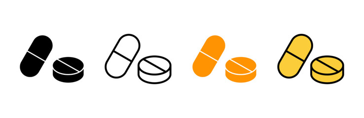 Pills icon set vector. capsule icon. Drug sign and symbol