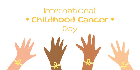 Awareness banner for International Childhood Cancer Day with children hands