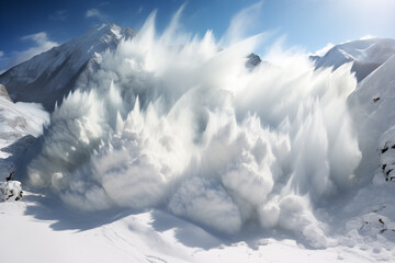 Mountain's Fury: Majestic Avalanche in the Winter Alps, Generative AI illustration