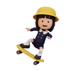 3D girl character ride skateboard