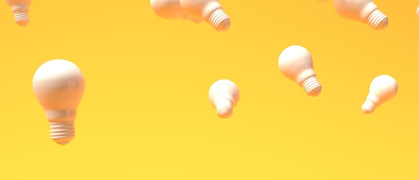 Scattered light bulbs on a colored background - 3D render