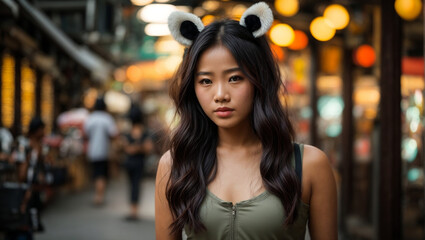young Asian woman with panda ears