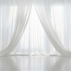 白いオーガンジーのカーテンの背景素材