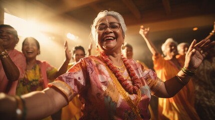 group of senior asian indian ladies dancing