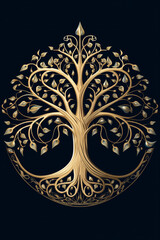 暗い背景に黄金の木のイラスト素材