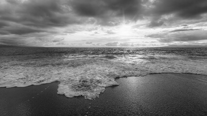 Ocean Seascape Beach Sunset Sea Landscape Faith Black White Wallpaper Background Sunrise 16:9 High Resolution