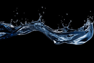 Close up pouring water liquid isolated on black background - obrazy, fototapety, plakaty
