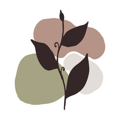 Hand drawn abstract plant with geometric shapes in the background. Mixed style. Minimalistic poster in natural colors. Background in Bauhaus style. Vector design.