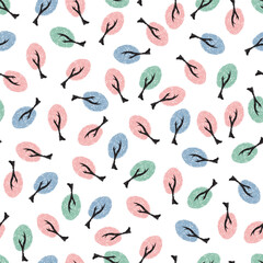 Vector white cute pastel trees pen sketch multidirection polka dot seamless pattern background. Suitable for textile, gift wrap and wallpaper.