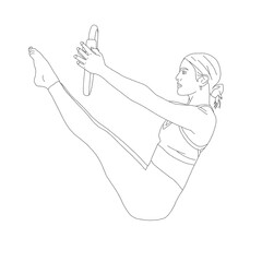 pilates teaser pose (core exercise) - a concept illustration of healthy life, line drawing