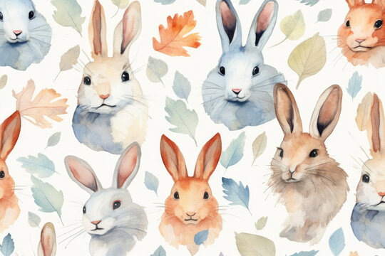 Pattern seamless watercolor design cute animal nature bunny background wallpaper spring art rabbit illustration