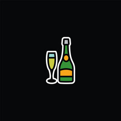Original vector illustration. The icon of a bottle of champagne with glasses.