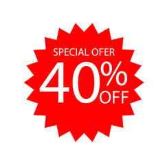 40% off badge, icon, sticker . Label up to 40% off sale, discount. Vector illustration