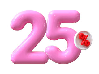 25 percent Pink balloon offer in 3d