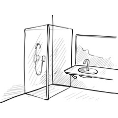 bathroom interior design handdrawn illustration
