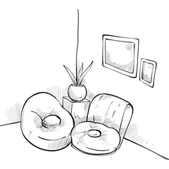 relaxing room interior design handdrawn illustration