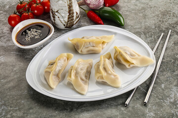 Japanese cuisine - dumplings gyoza with sauce