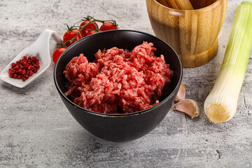 Minced beef meat in the bowl