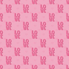 seamless pattern of letters word LOVE on pink background in the shape of small hearts