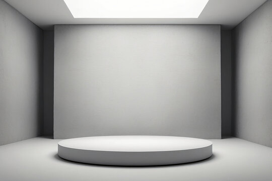Empty podium on an abstract gray textured background or in a white studio © StockArtEmpire.AI