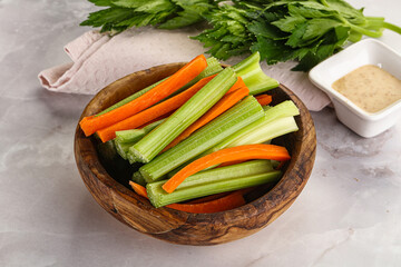 Vegan cuisine - dietary celery and carrot cticks