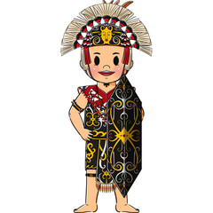 Kids in Kalimantan Traditional Clothes Illustration