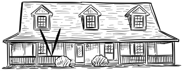 simple american house handdrawn illustration