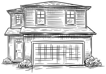 modern american house handdrawn illustration