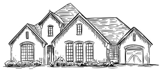 modern american house handdrawn illustration