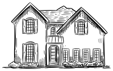 modern american house handdrawn illustration