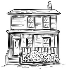 modern american house handdrawn illustration