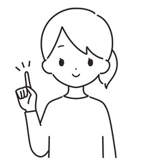 モノクロ｜指差しをする私服の女性｜上半身
