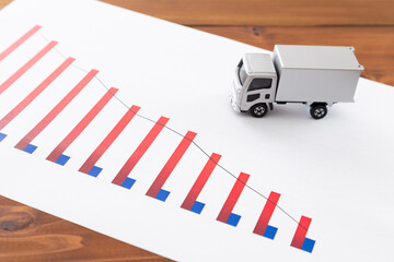 マイナス成長のグラフとトラック