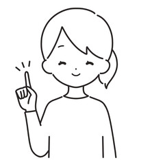 モノクロ｜指差しをする私服の女性｜上半身
